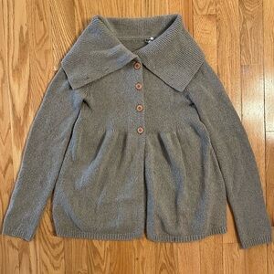 Vince Wool Long Sleeve Rib Knit Collared Button Up Cardigan Beige Womens Sz L